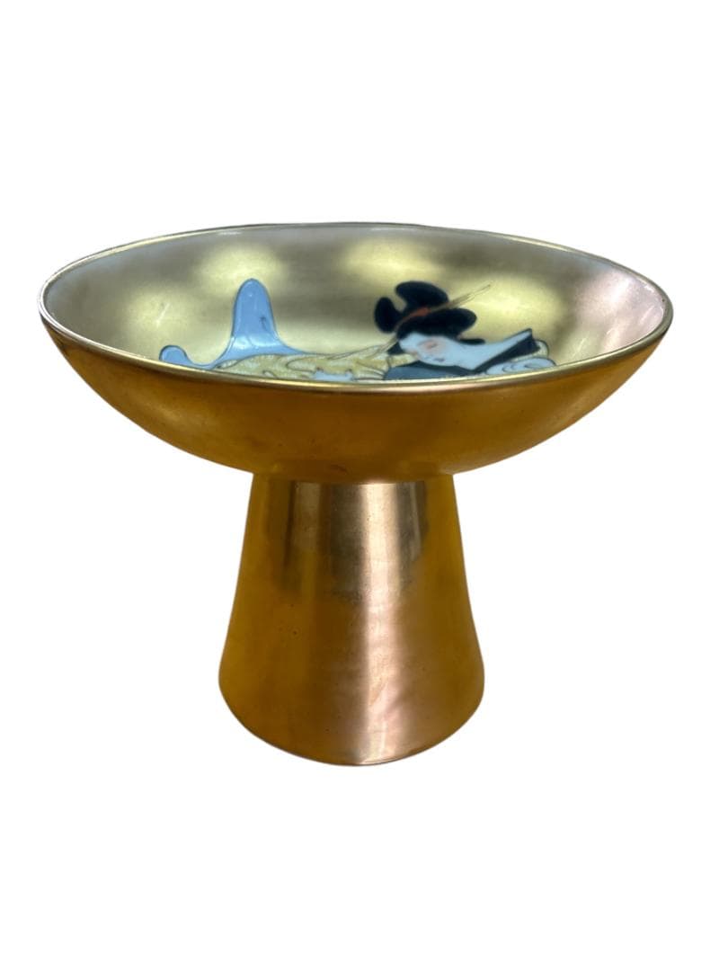 九谷焼 大盃 金彩美人画 酒器 美品 春画 共箱 直径18cm 高さ15cm