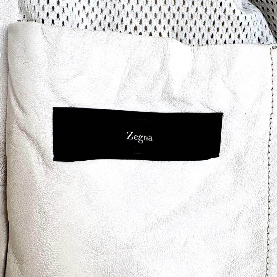 【美品】Zegna スタンドカラーシングルレザージャケット ホワイト白 革ジャン