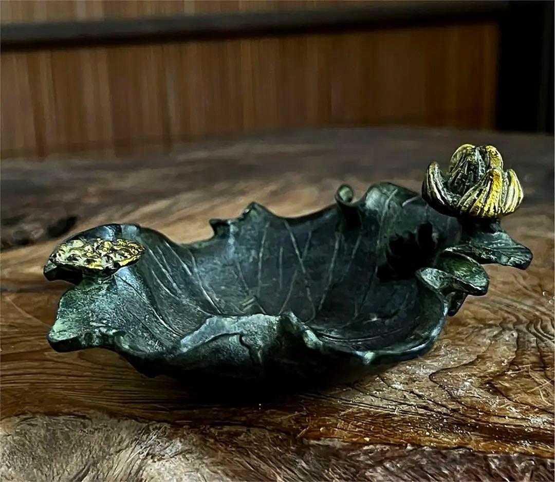 時代 古銅 蓮型 蓮花 蝸牛 筆洗い