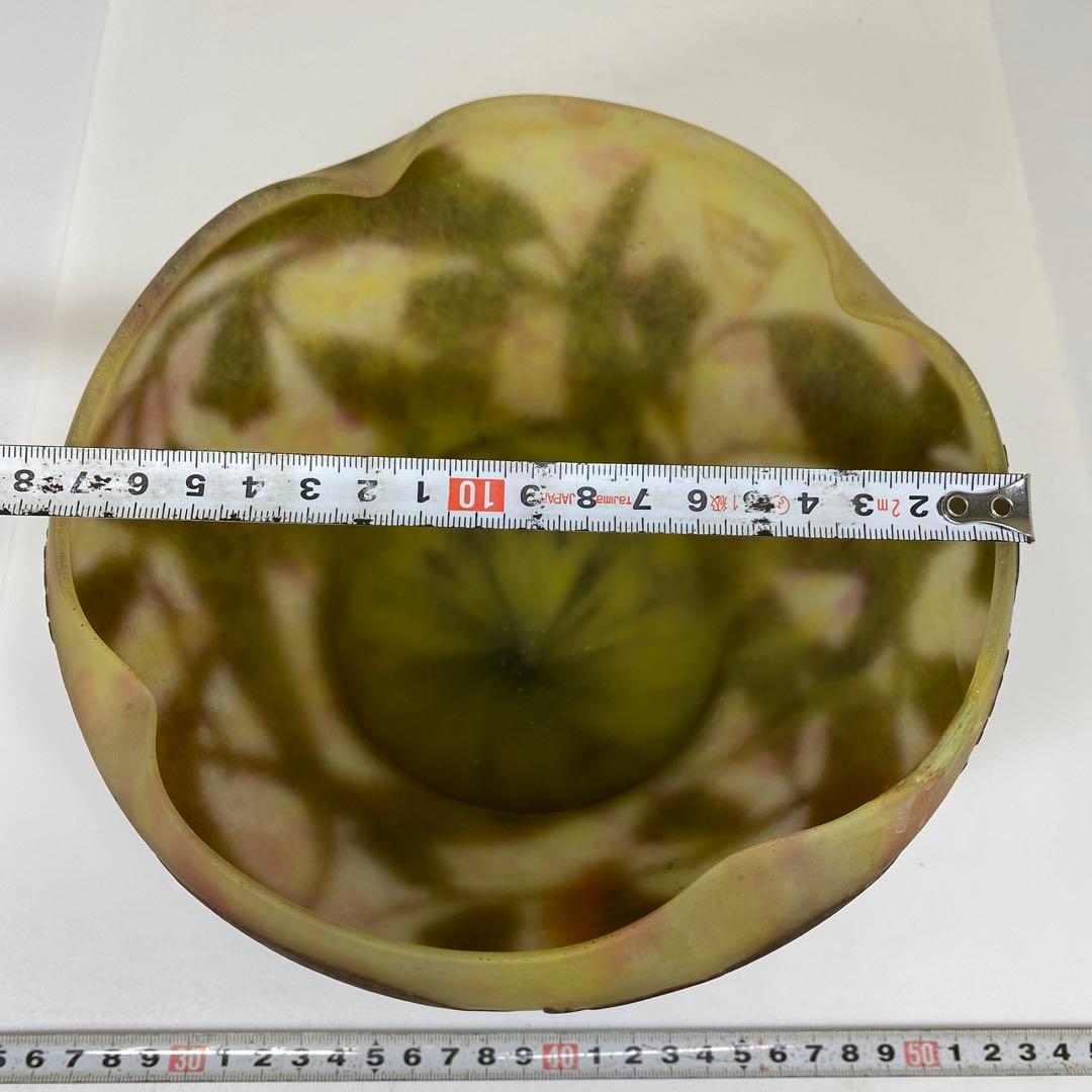 19世紀　ドームナンシー　異色ガラス溶込酸化腐食彫花瓶　東さ7-0130☆2F