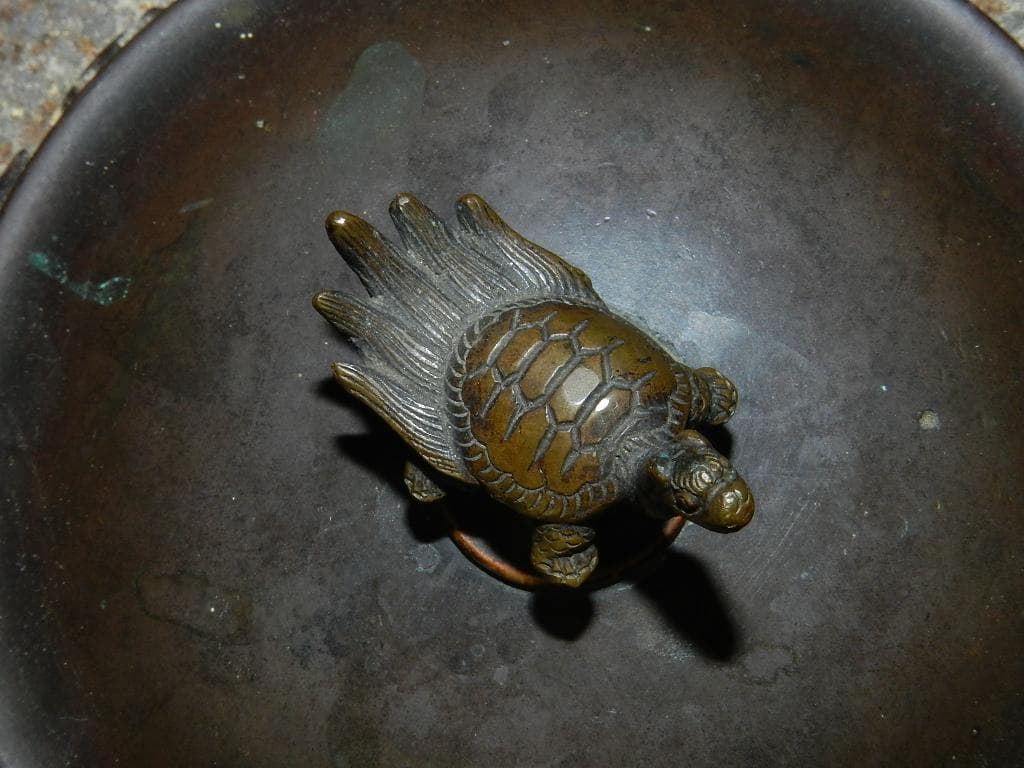 O18値下品 茶￼道具 江戸期 小槌環付き形 俵形白肌鐵地 亀摘み蓋