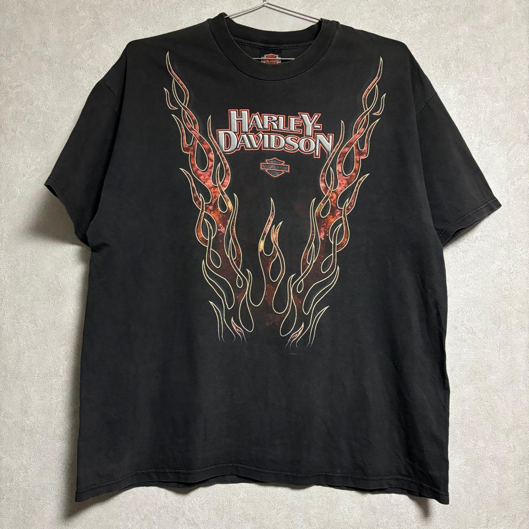 Harley Davidson red fire flamered Tシャツ