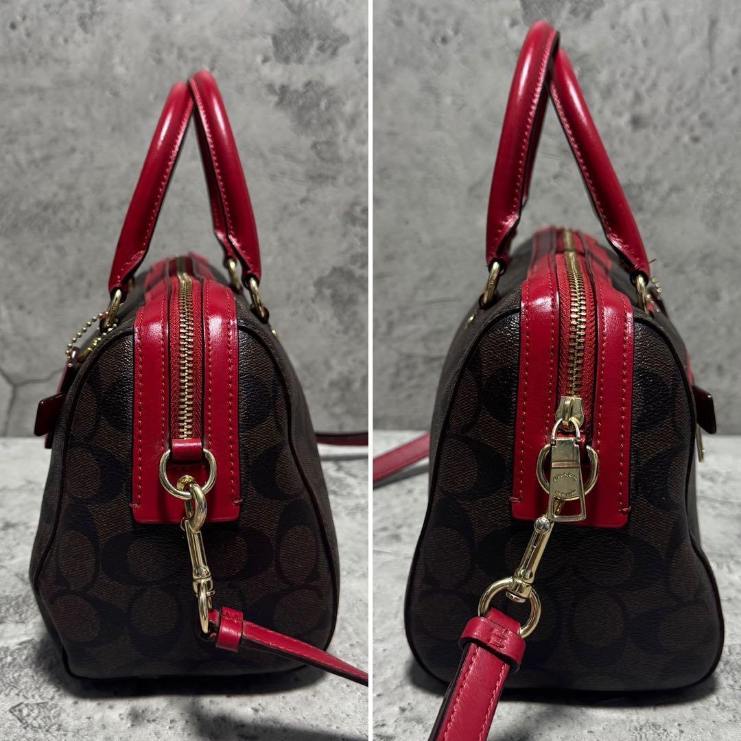 極美品✨️コーチ 2way ボストンバッグ PVC レザー シグネチャー 茶 赤