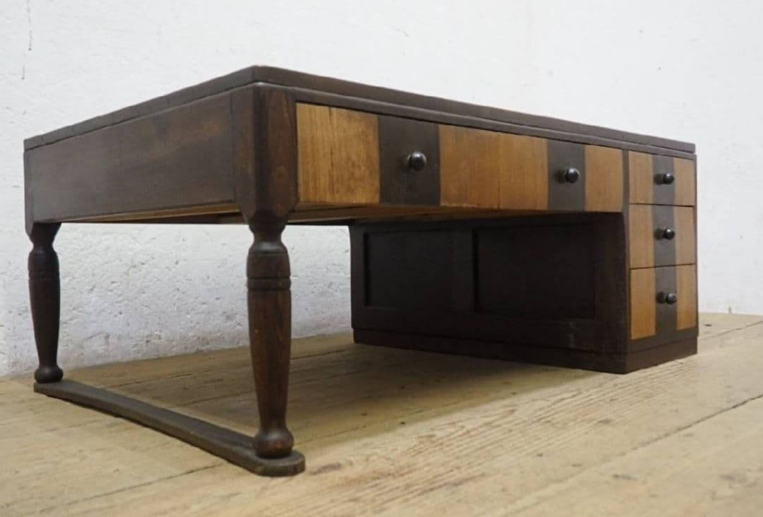 1046　ヴィンテージ　ロータイプの片袖机　テーブル　収納棚　引き出し　他レトロ