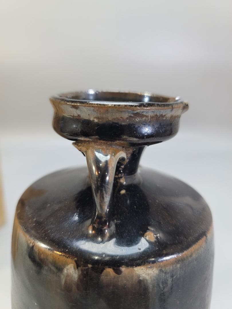 中国美術 黒釉 注瓶 時代物 コレクター蔵品