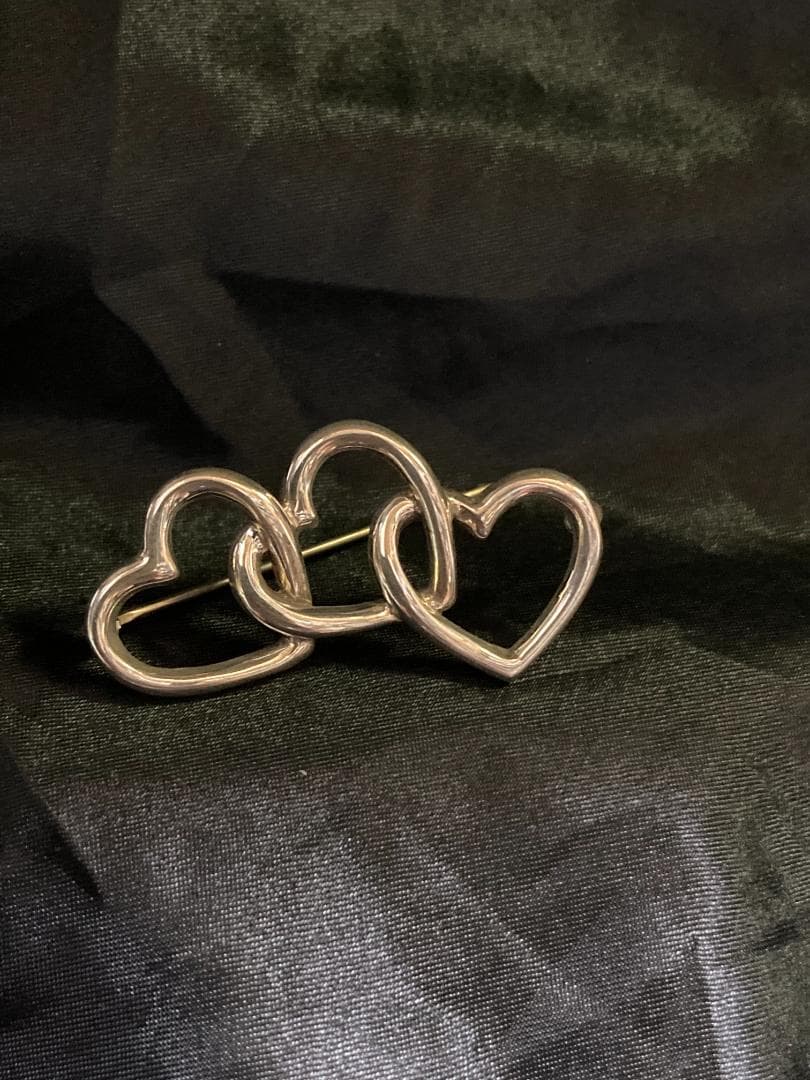 美品 オールドティファニー トリプルオープンハート ブローチ 1984 925