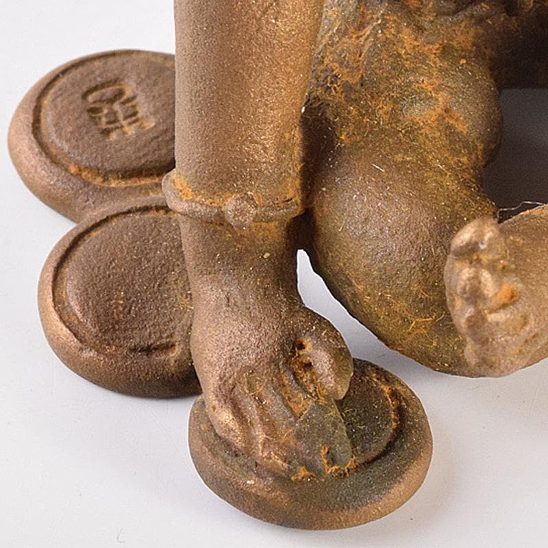 高岡銅器　二代　須賀松園造　蝋型鋳銅　「稚児雷神」　共布共箱　V　R7549