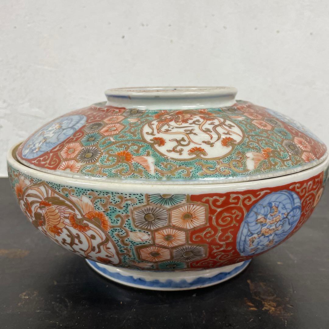 古伊万里　蓋物　菓子器　大平鉢　赤絵　色絵　窓絵　箱付