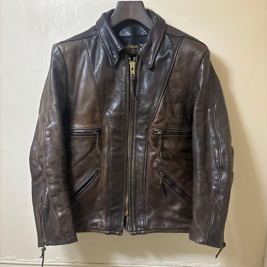 vanson ブラウンレザー シングルライダースジャケット