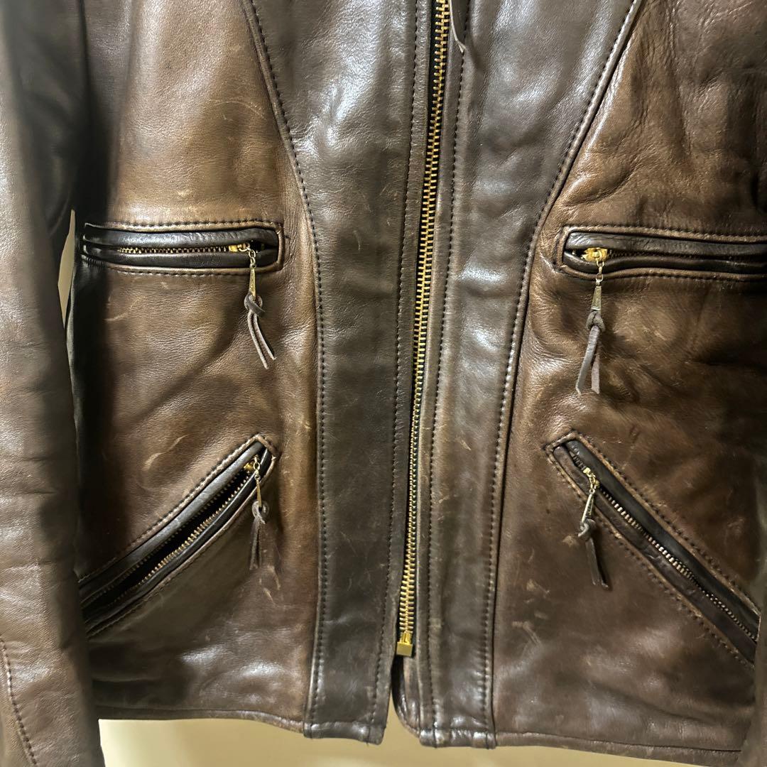 vanson ブラウンレザー シングルライダースジャケット