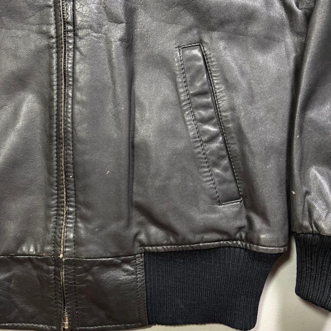 vintage レザージャケット　ブルゾン　本革オールレザー　チェック　短丈　M