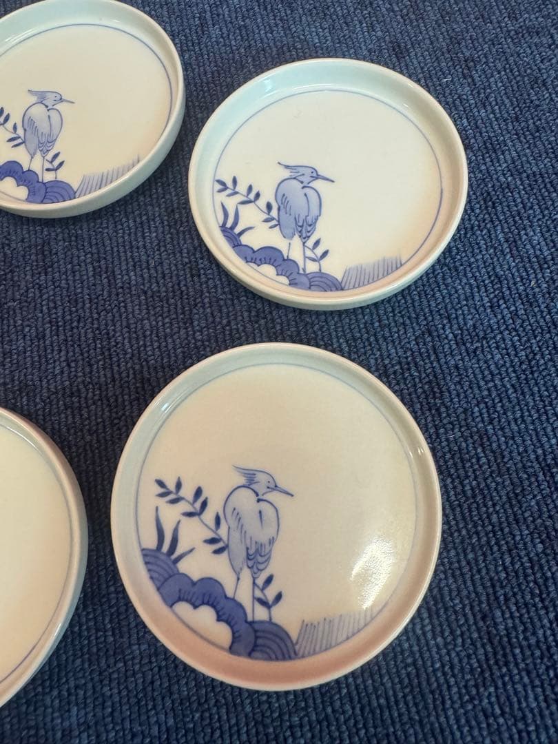 1895 宮内庁御用達『十四代 辻常陸』　辻製　染付花鳥　皿　5客