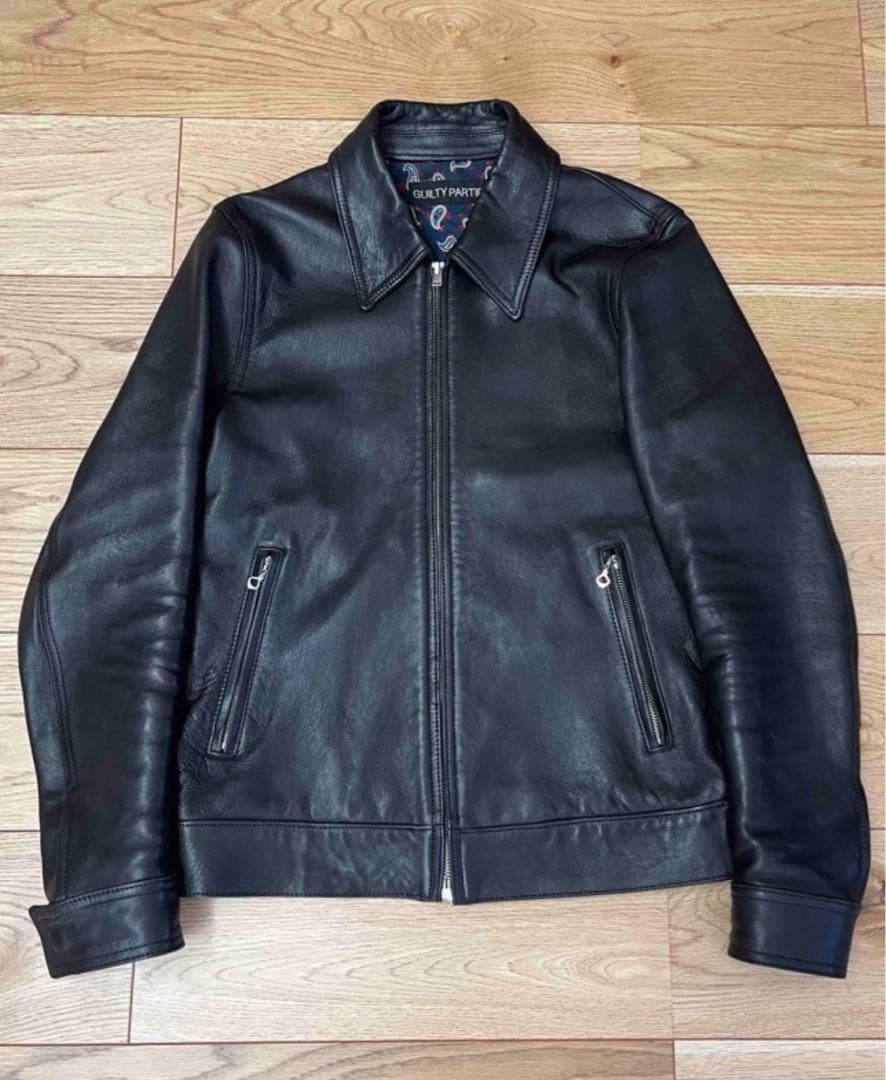 ワコマリア シングル レザー ライダース ジャケット ペイズリー ブラック