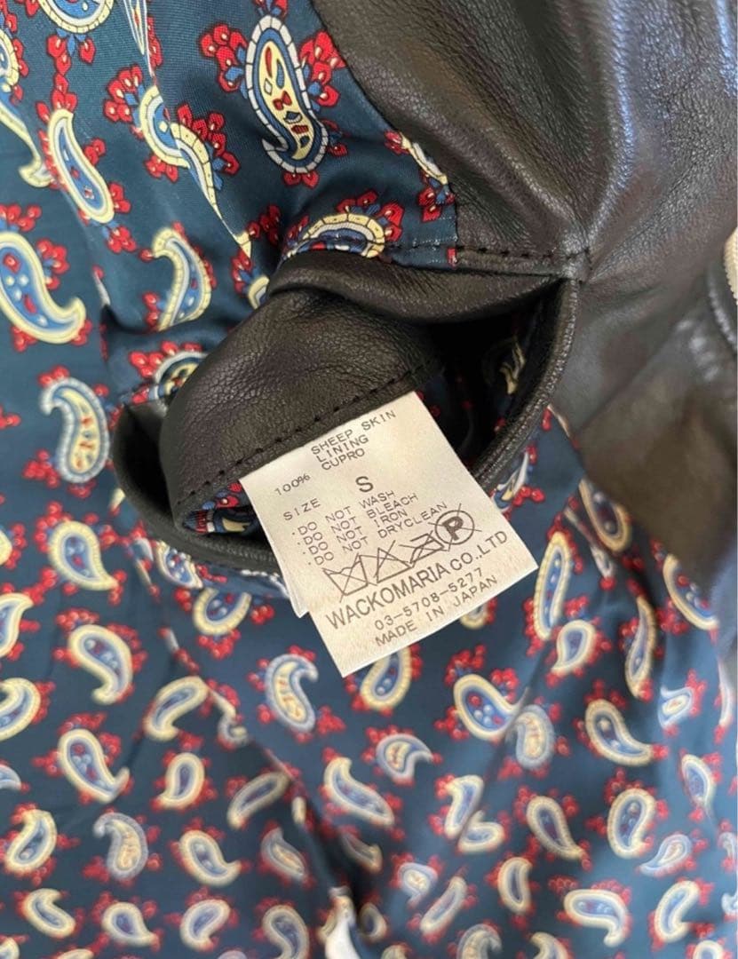 ワコマリア シングル レザー ライダース ジャケット ペイズリー ブラック