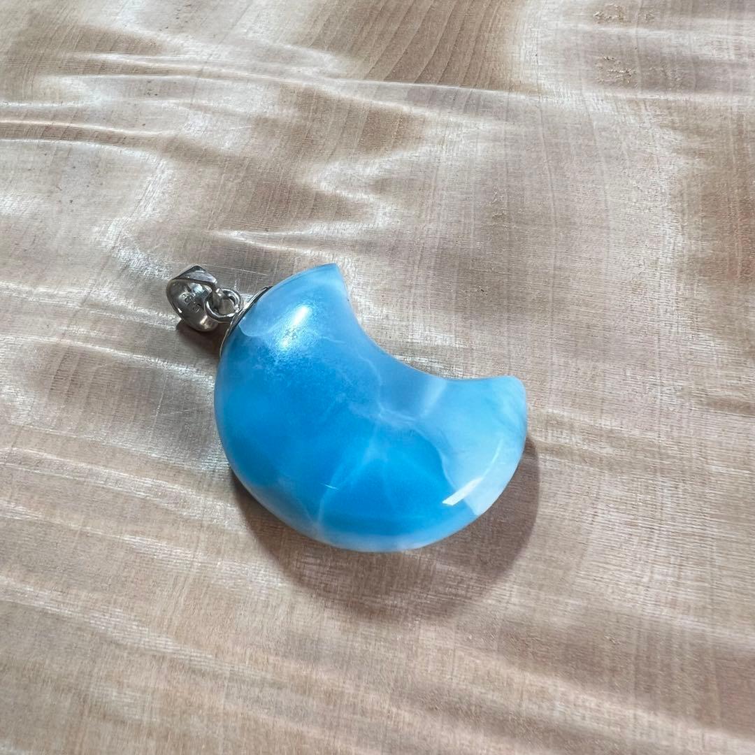 高品質　ラリマー　お月型ペンダント　ネックレス　2-8