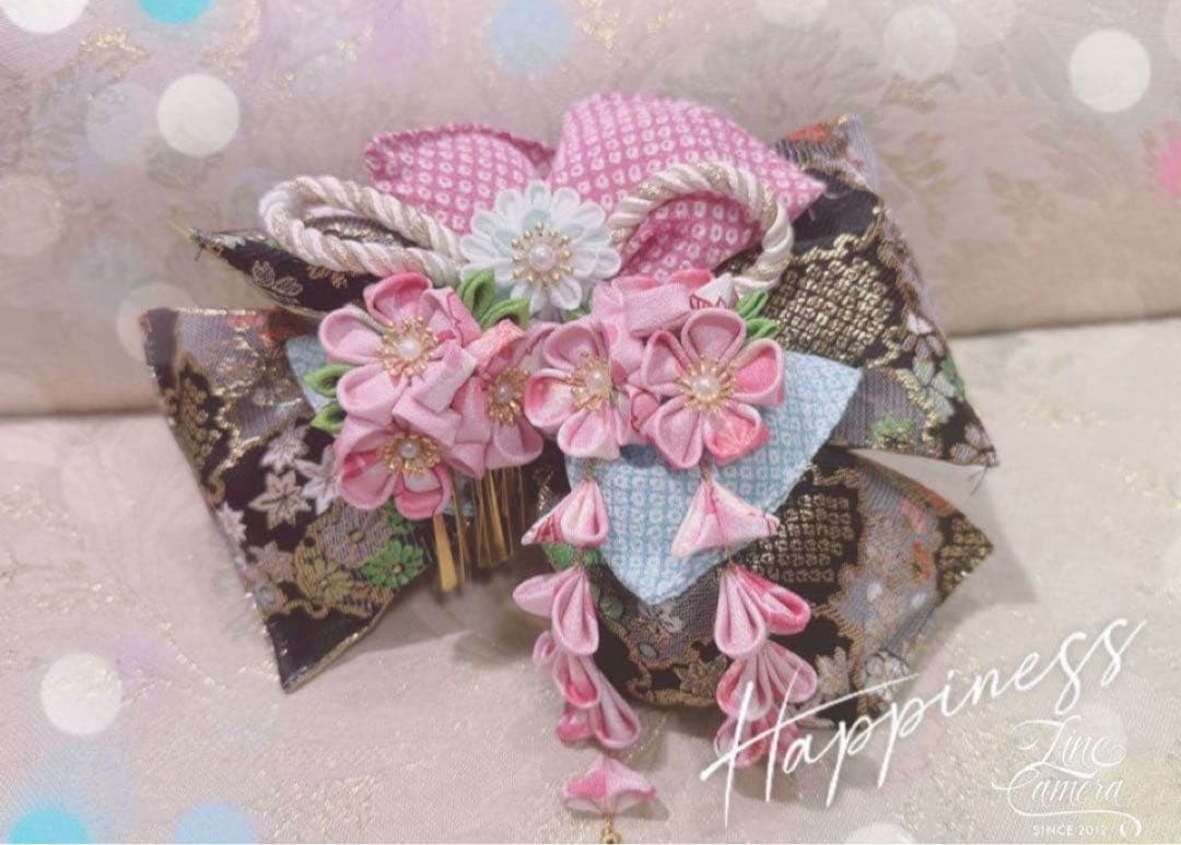 犬服 着物 お引摺り 2way 小型犬 Mサイズ 髪飾り付き