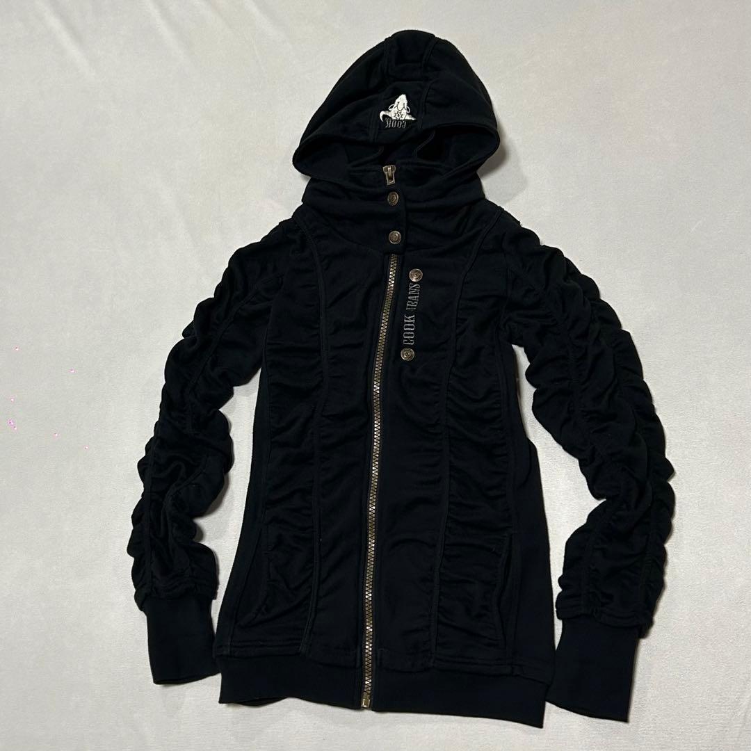 00s CookJeans 立体皺加工 シャーリング ジップパーカー お兄系