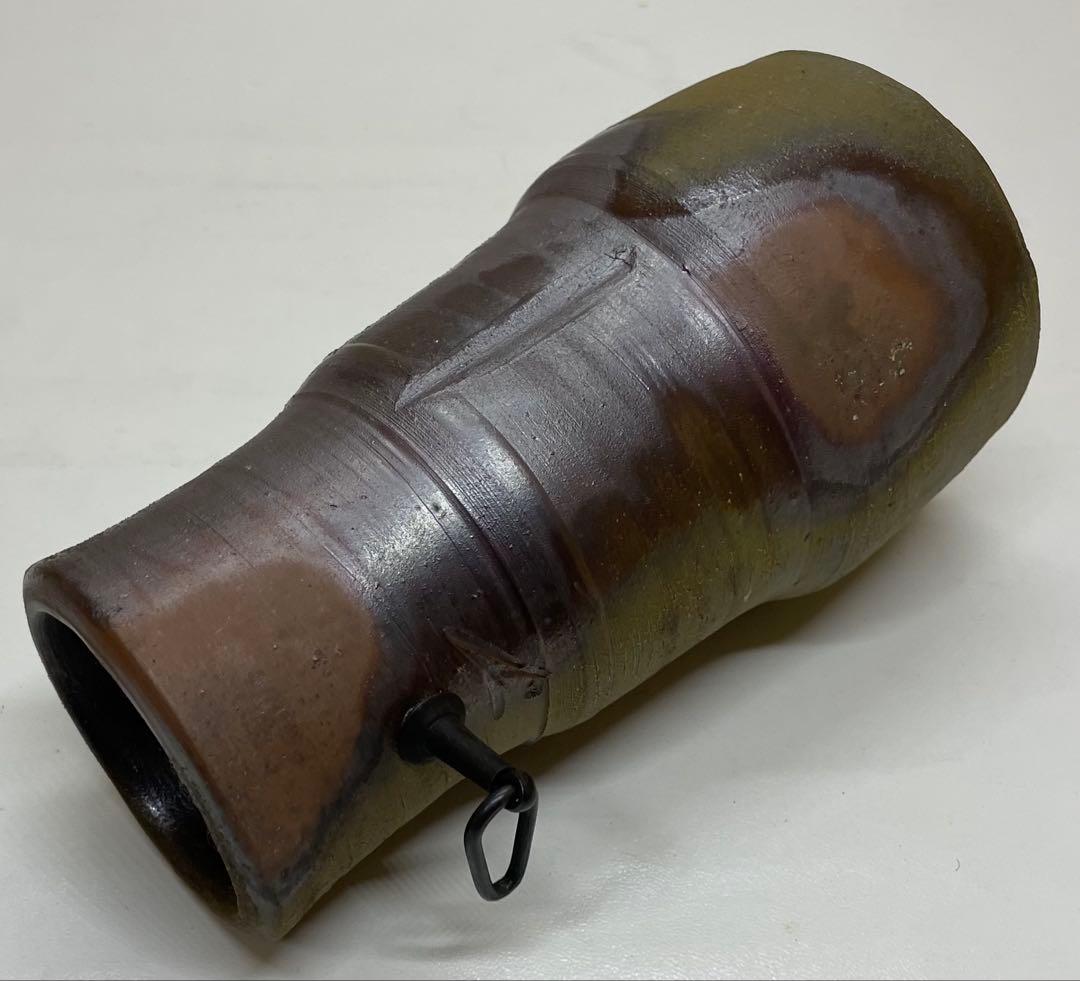 人間国宝　藤原雄　備前掛花入　共箱(四方桟盛蓋）　　　　　　　　 　　　f311