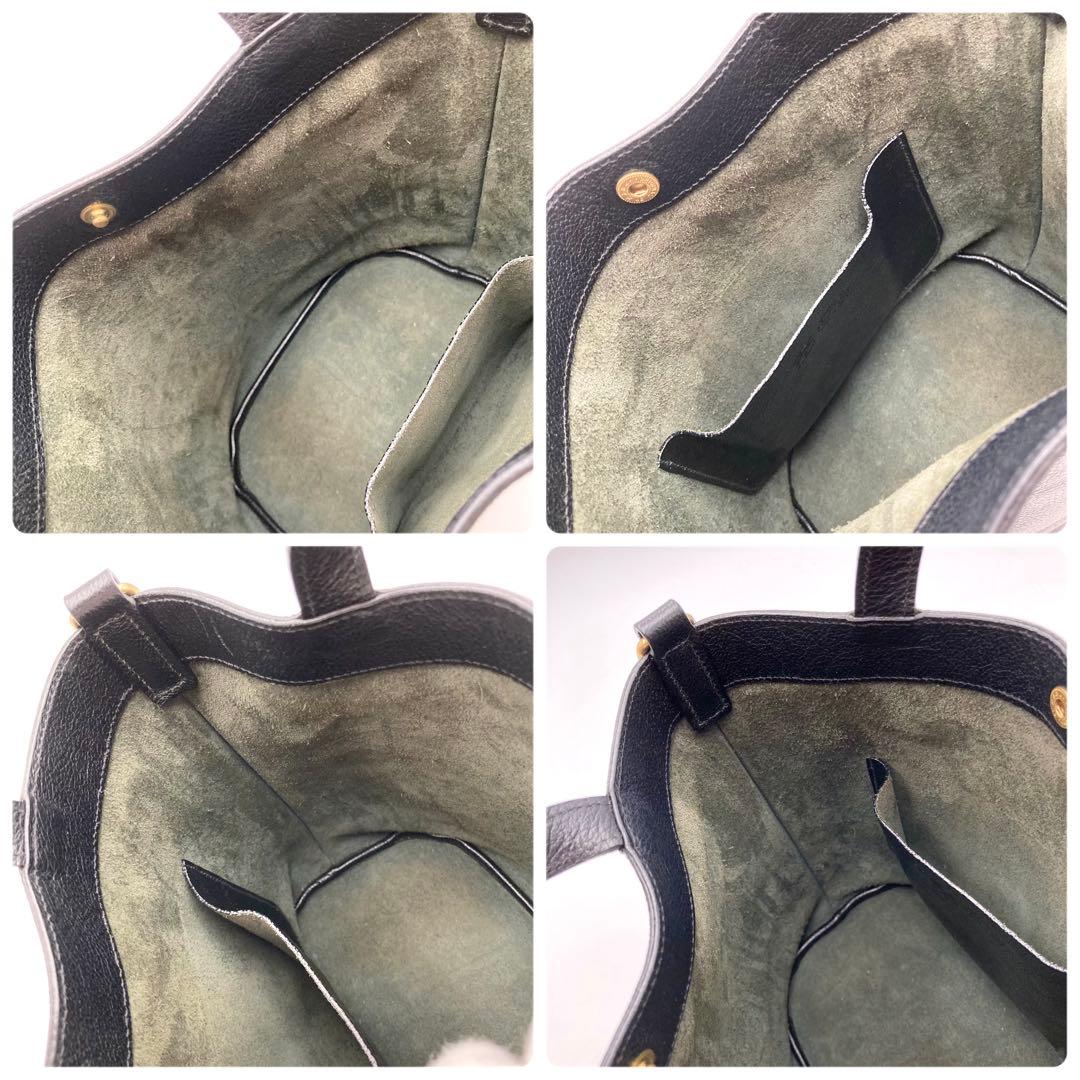 ☆みー☆✨IL BISONTE バケットバッグ 黒 レザー ロゴ 2way