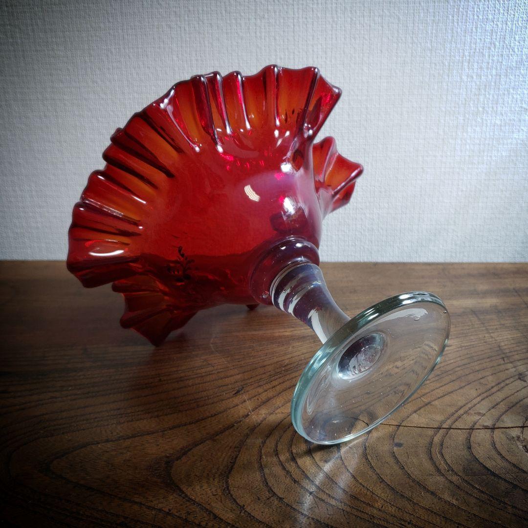 デザートグラス　氷コップ　色ガラス　輪花　ウランガラス　色絵付　明治　大正