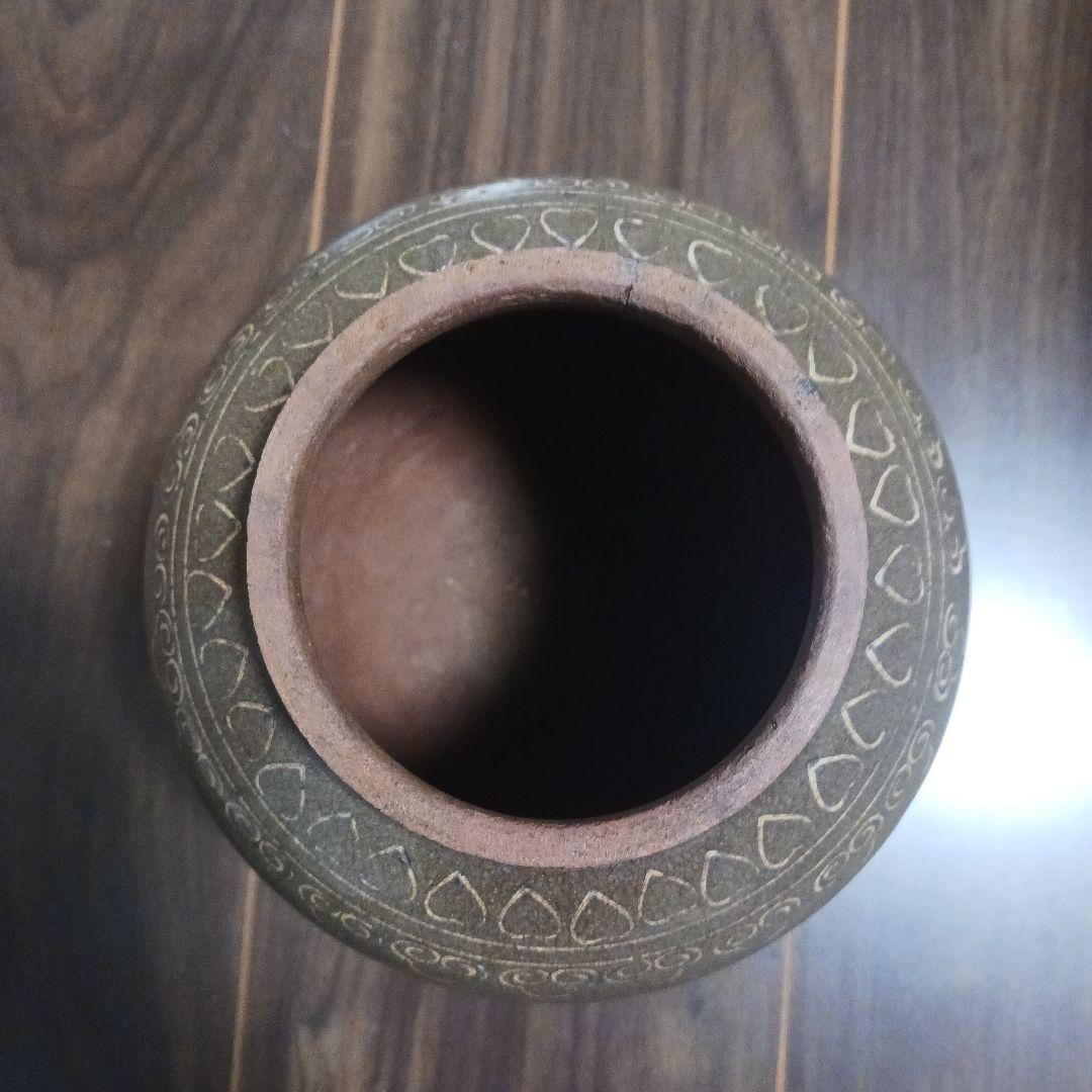 細川藩御用釜　時代　八代焼(高田焼)象嵌小壺　古美術