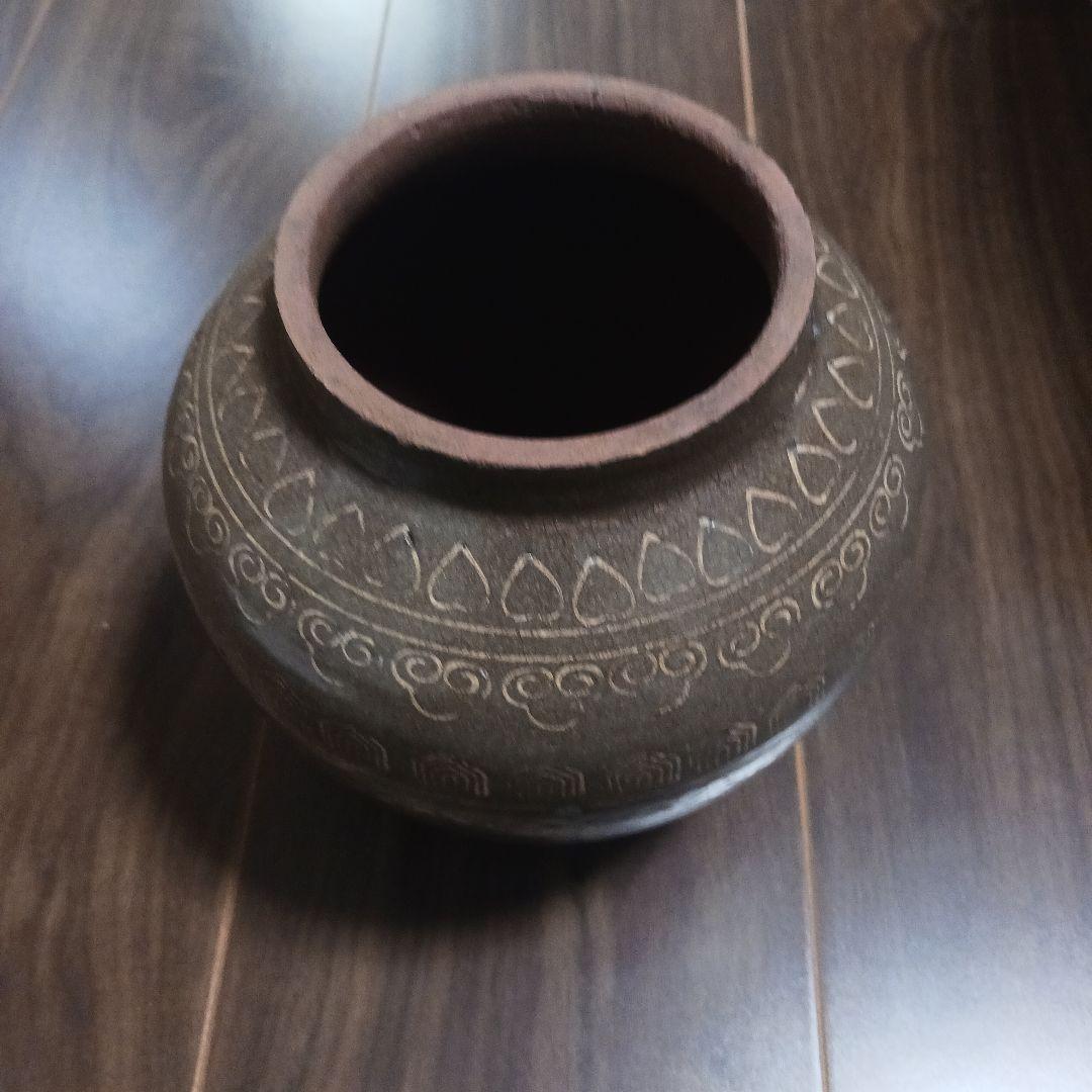 細川藩御用釜　時代　八代焼(高田焼)象嵌小壺　古美術