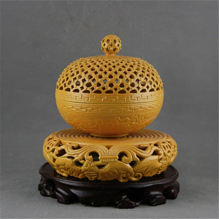 清乾隆黄釉回転式透かし香炉 景徳鎮 陶磁器 装飾品 現代工芸品 美術品 置物