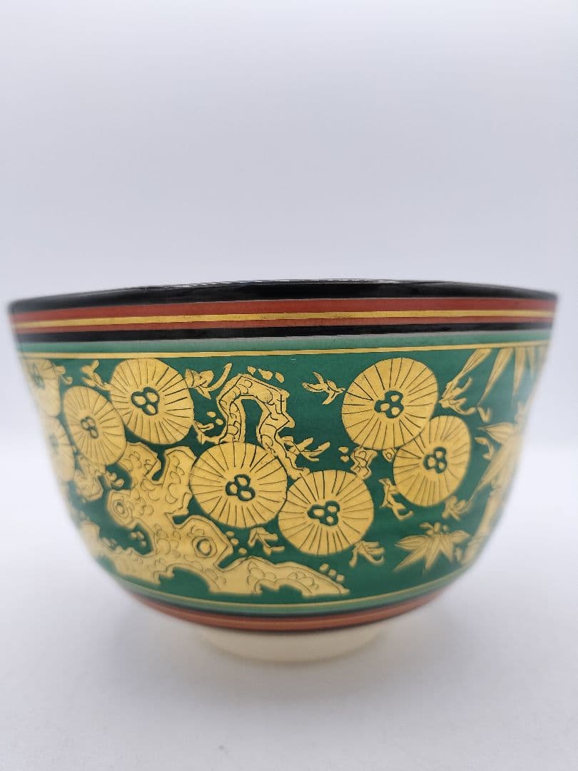 c483 茶碗 黒仁清 松竹梅 手塚充 木箱 茶道具 古物