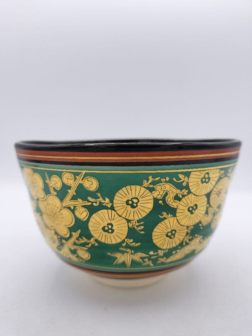 c483 茶碗 黒仁清 松竹梅 手塚充 木箱 茶道具 古物