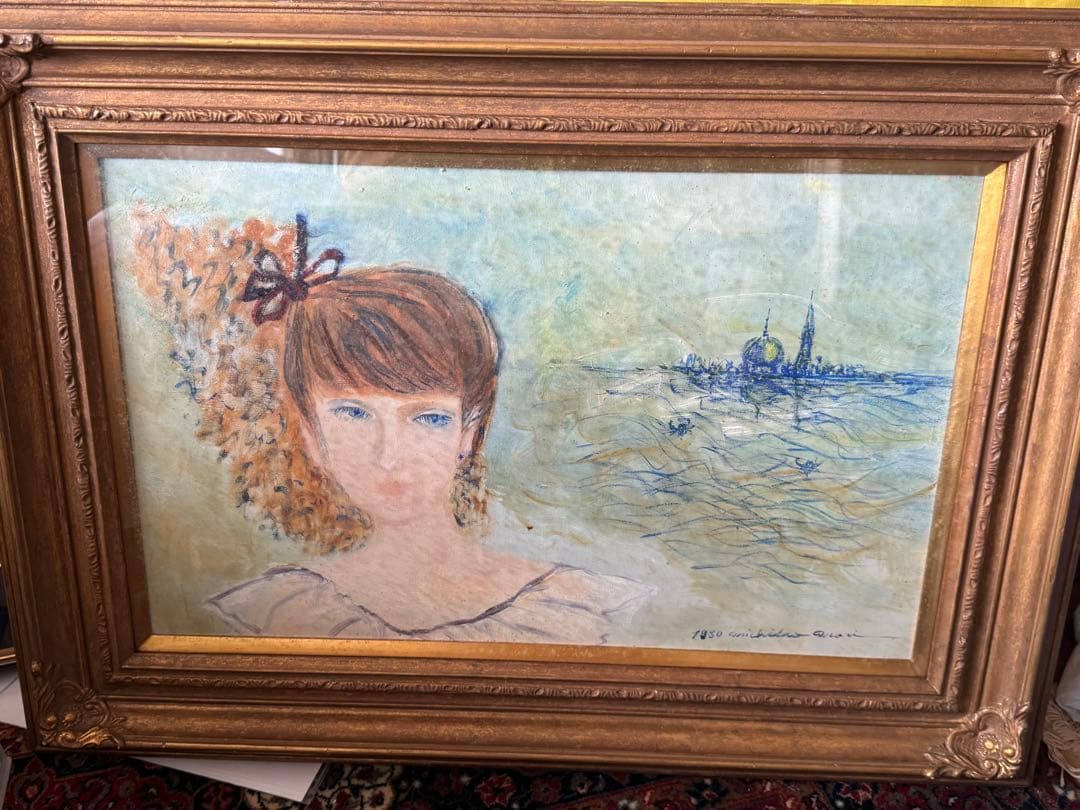 印象派 女性の肖像画 ゴールドフレーム