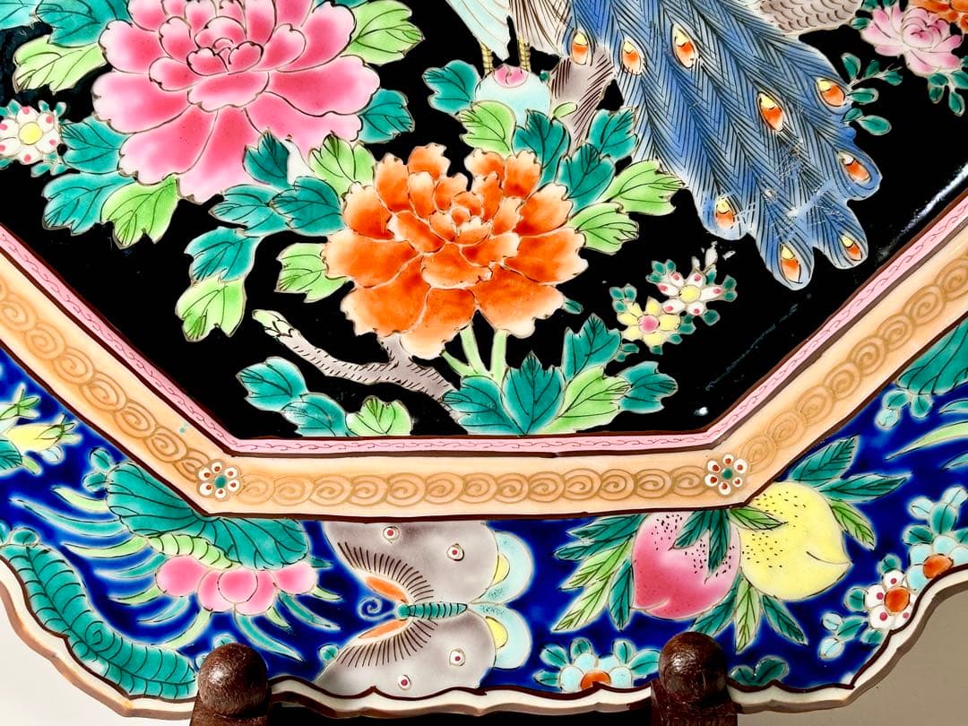 明治の名工 初代晩香 庄村健吉 色絵八角大皿 有田焼 伊万里