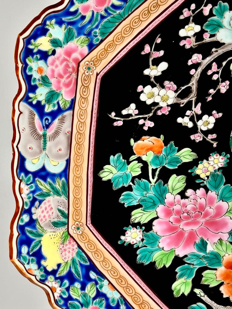 明治の名工 初代晩香 庄村健吉 色絵八角大皿 有田焼 伊万里