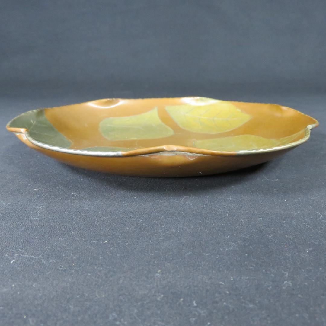 銅製 菓子皿 葉っぱ 落葉 秋 在銘