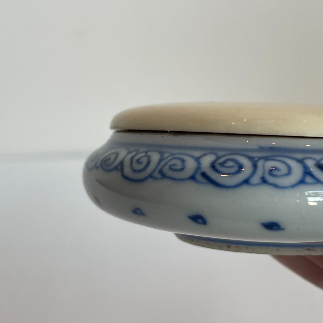 染付 景徳鎮 印盒 印合 香盒 香合 墨盒 蓋盒 粉盒 茶道具 書道品 時代物