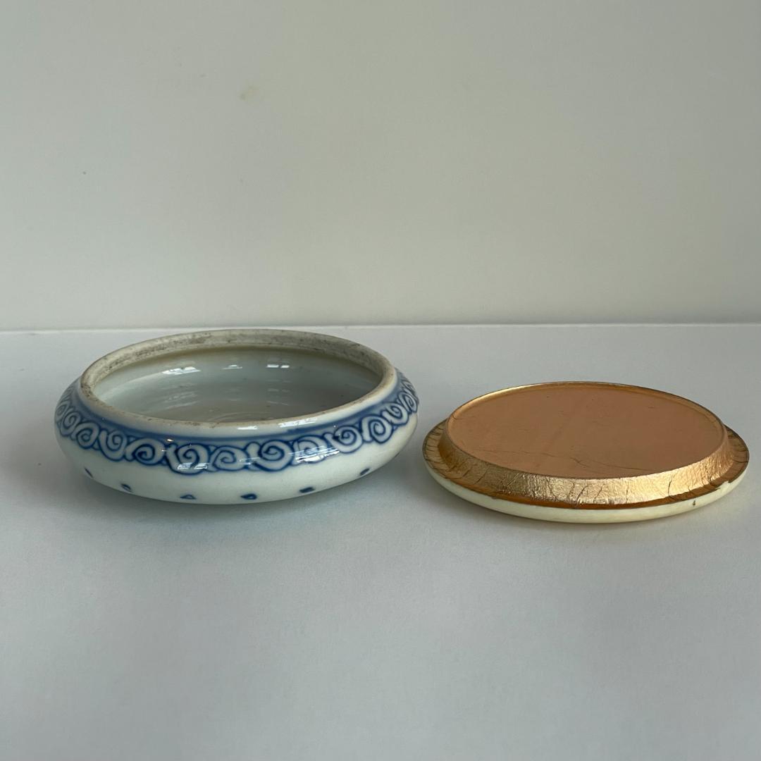 染付 景徳鎮 印盒 印合 香盒 香合 墨盒 蓋盒 粉盒 茶道具 書道品 時代物
