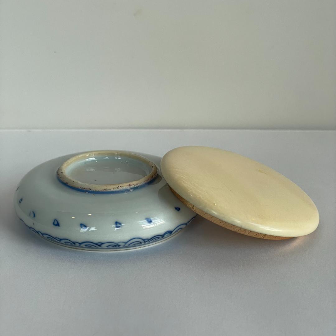 染付 景徳鎮 印盒 印合 香盒 香合 墨盒 蓋盒 粉盒 茶道具 書道品 時代物