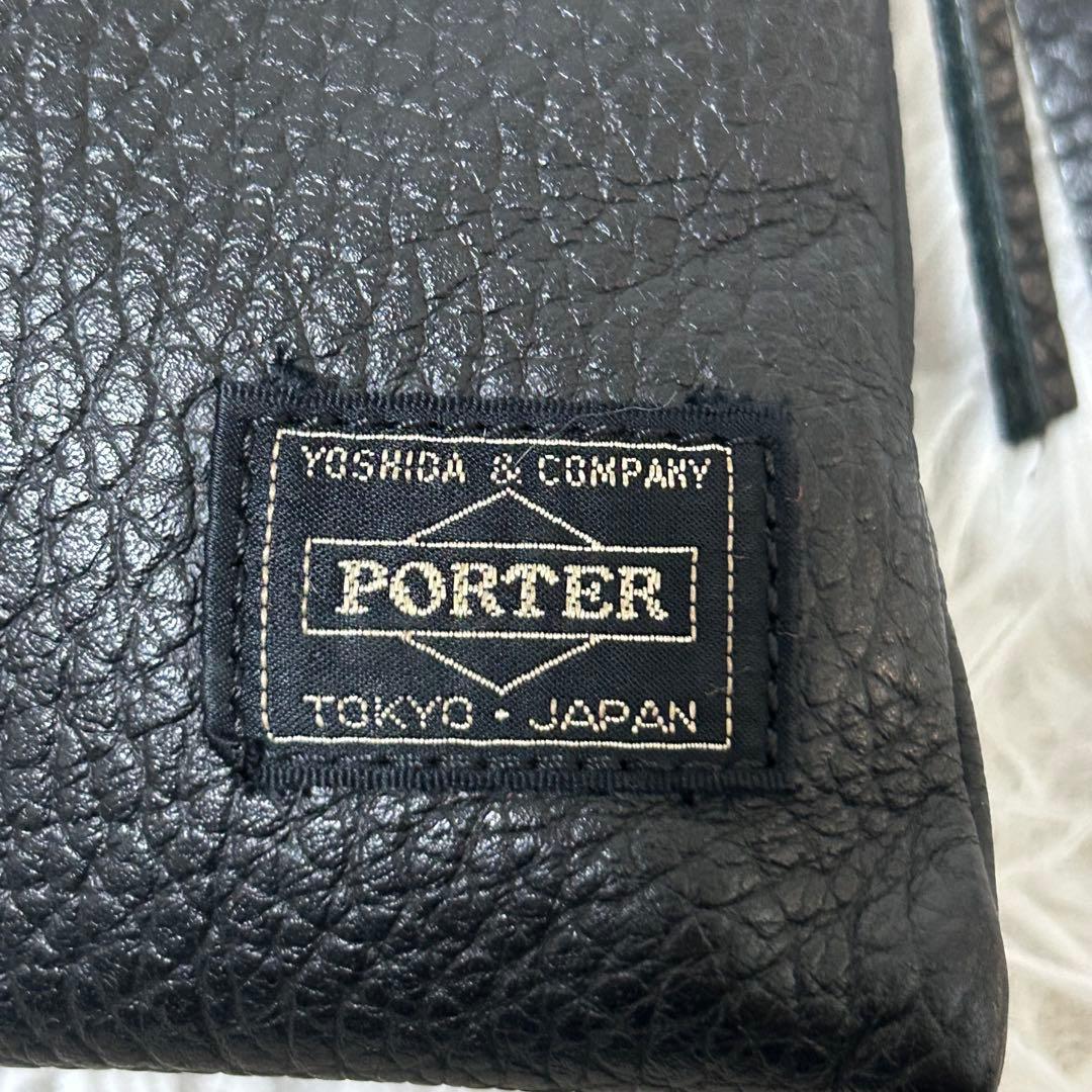 【美品✨5525gallery/フリンジ】ポーター　巾着バッグ　シボ革　ブラック