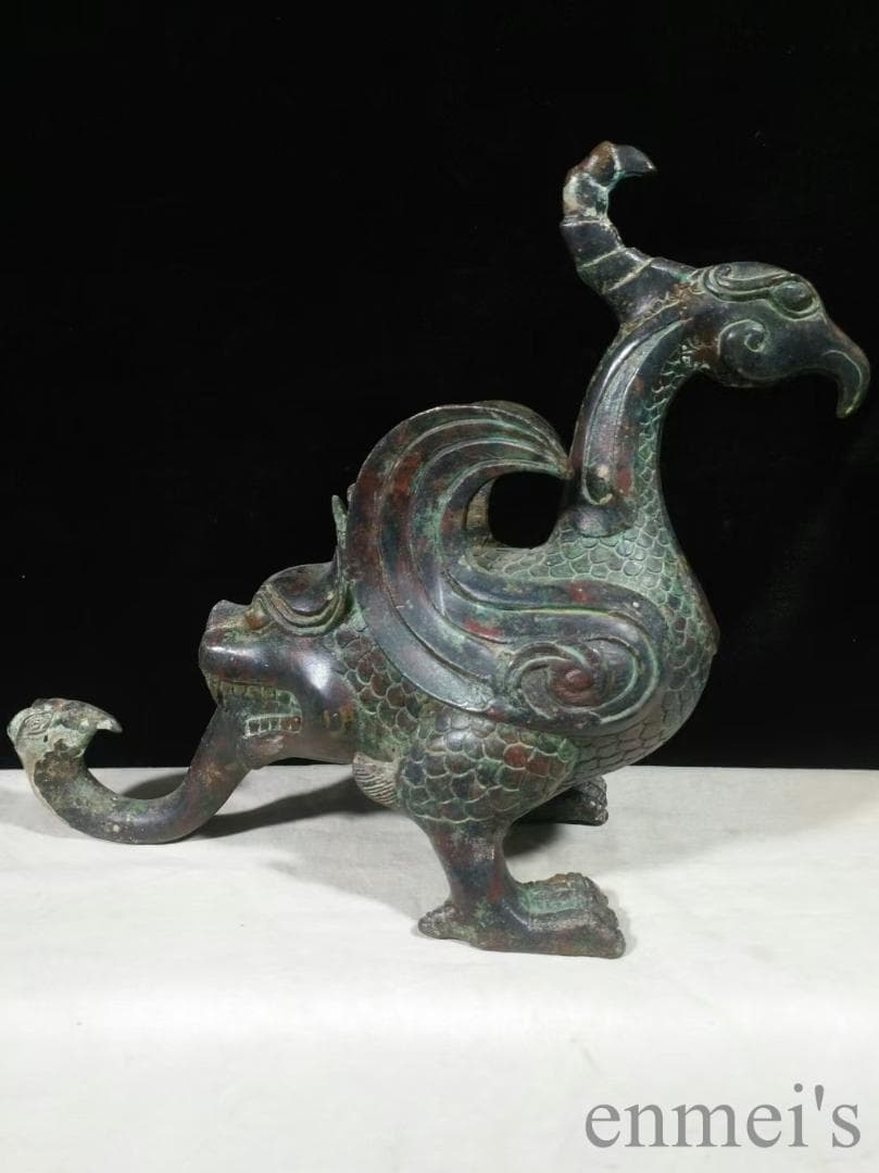 中国古美術【鳳鳥尾尊】青銅器 吉祥鳥 銅器 置物 骨董 酒具 純銅製 鳥形工芸品