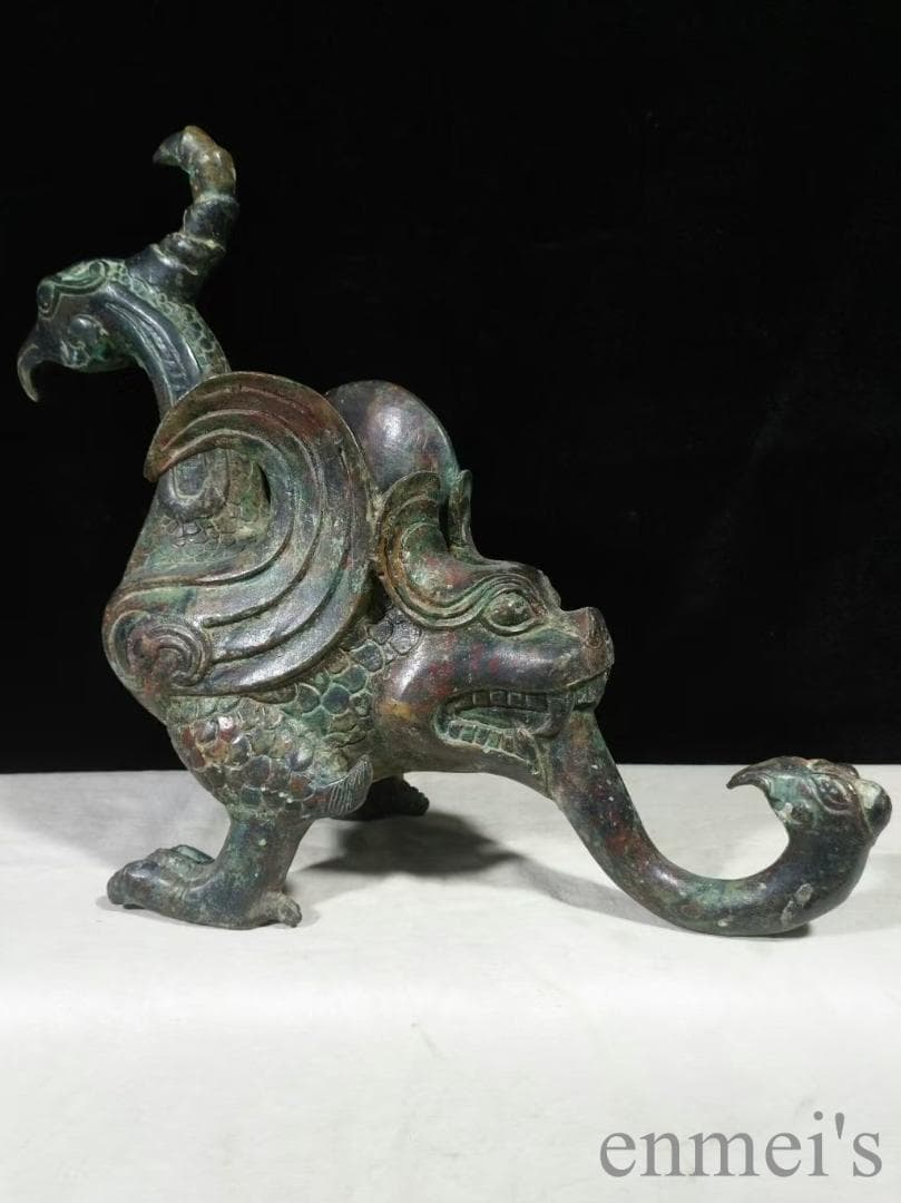 中国古美術【鳳鳥尾尊】青銅器 吉祥鳥 銅器 置物 骨董 酒具 純銅製 鳥形工芸品