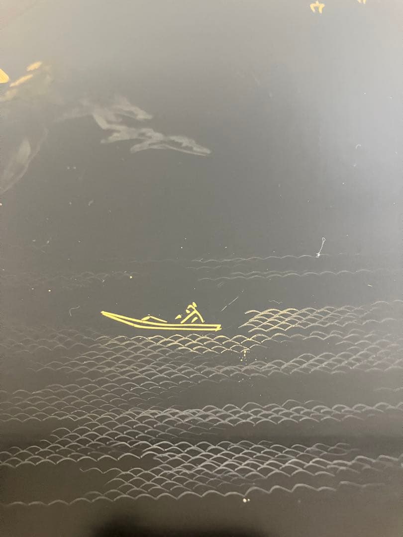 【茶道具 懐石膳 木製黒塗 沈金 山水蒔絵 10枚揃 四方膳 】天然木製 懐石盆