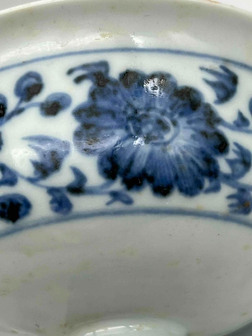 田中 野夫 元時代青花纏枝蓮紋 松竹梅紋三清図高足杯馬上杯酒杯(F-91)