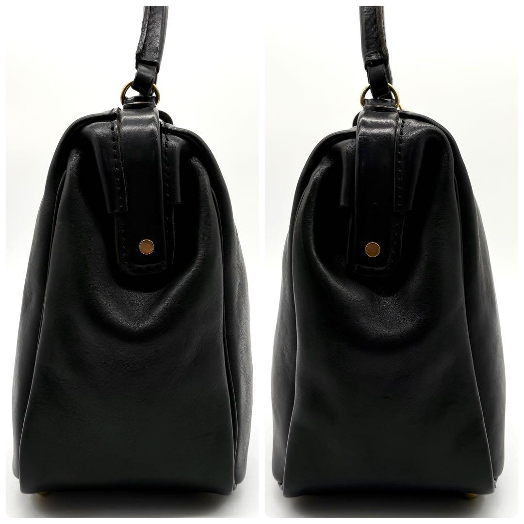 極美品✨ヘルツ オルガン 2way 口枠キューブトート M レザー ブラック