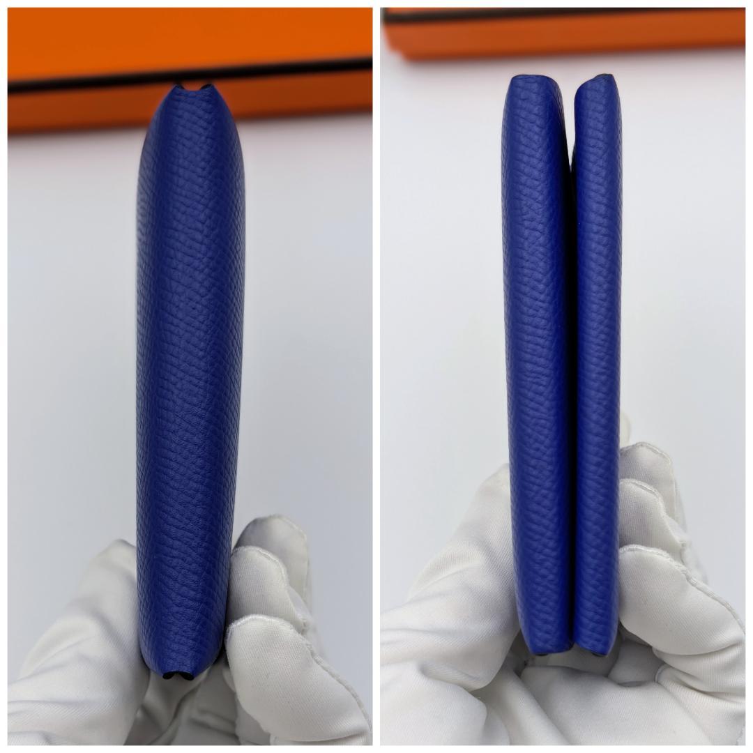 極美品 エルメス カルヴィ デュオ エプソン ケース U刻印 ブルー系