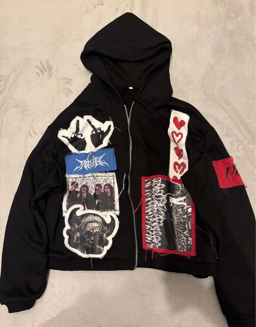 Paleduskパッチワークフーディ ジップパーカー