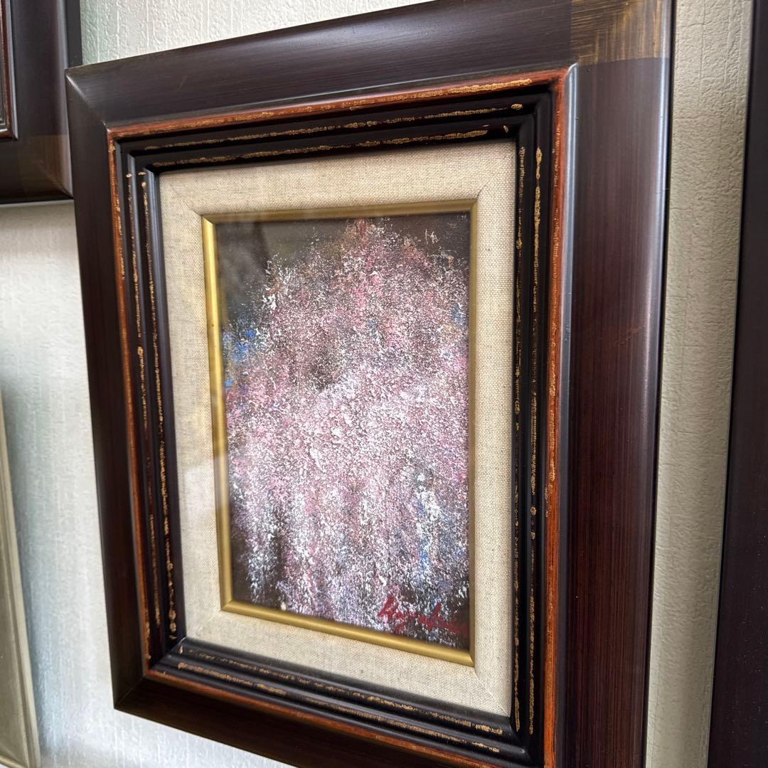 油絵　SM額縁付き　枝垂れ桜　取り付け金具付き