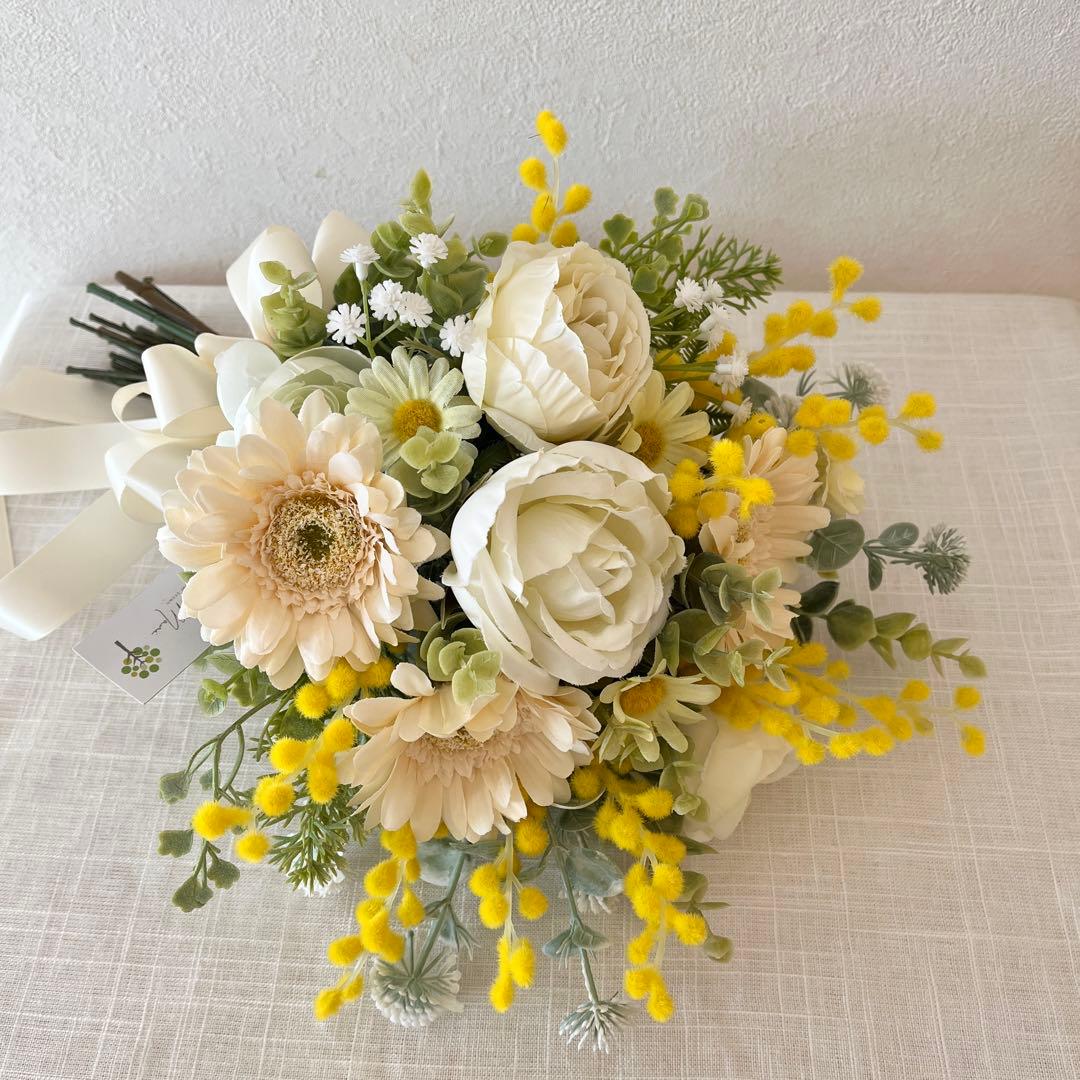 ウェディングブーケとブートニアのセット♡ミモザブーケ♡ガーベラブーケ♡前撮り♡