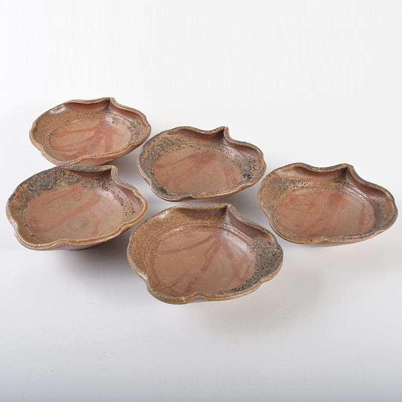 和食器　備前焼　藤原謙（三代藤原楽山）作　銘々皿　五客　共布共箱　M　R7100