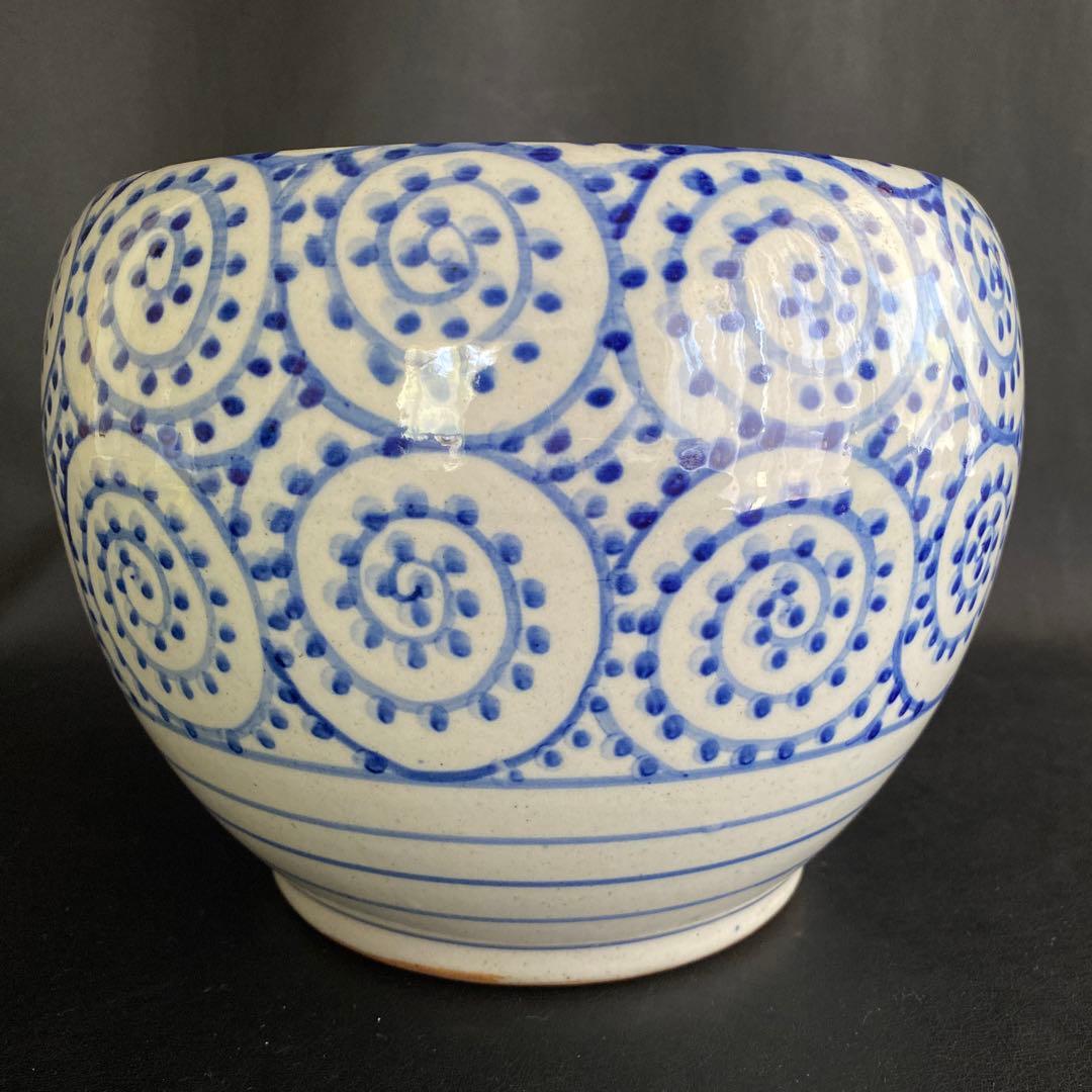 信楽焼 壷久郎作 染付蛸唐草　メダカ鉢 睡蓮鉢 水鉢 直径24cm