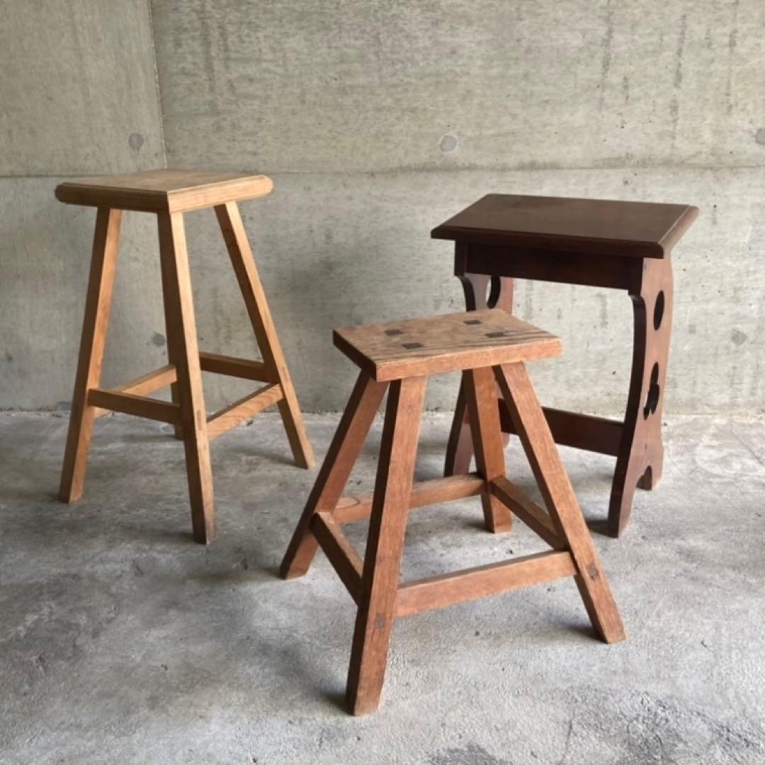 古いスツール チェア 椅子 踏み台 ステップ台 作業椅子 花台 木製 レトロ