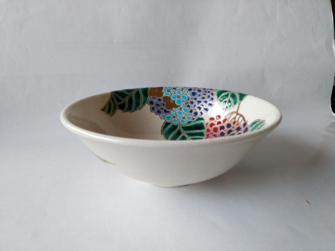 御室窯 仁清 紫陽花 平茶碗 共箱 共布 茶道具 茶器 抹茶碗 新品 未使用品